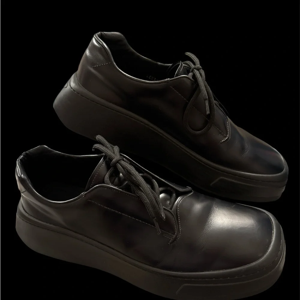 PRADA 2EG312 Chunky Black Leather Men Shoes Sz 11 US Sneakers (Run Very Large)